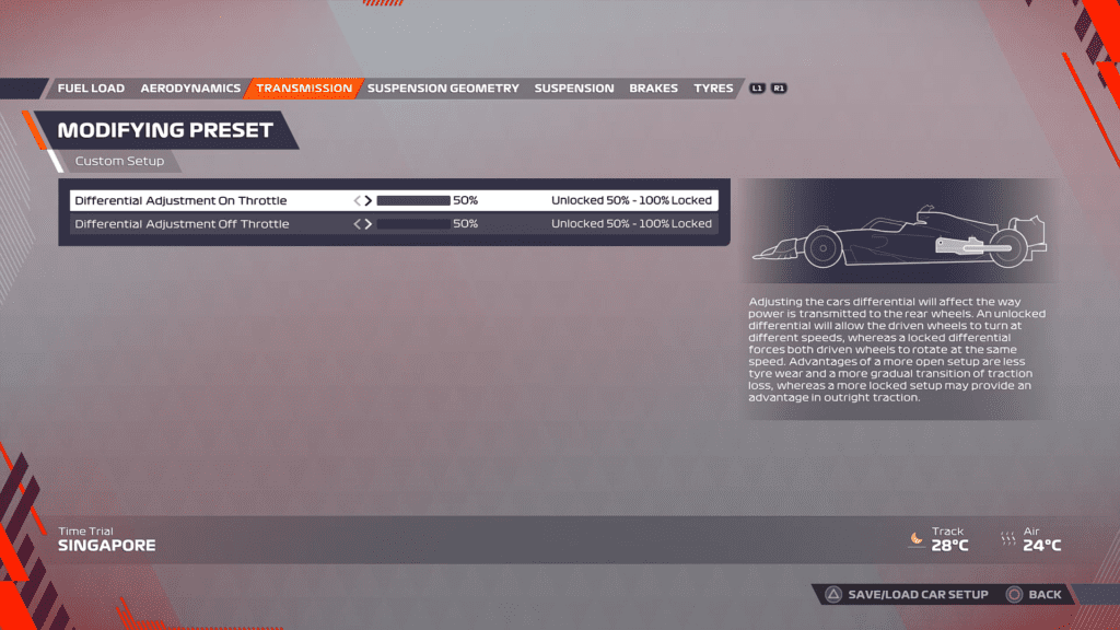 Fastest diff settings for the f1 22 Singapore setup dry.