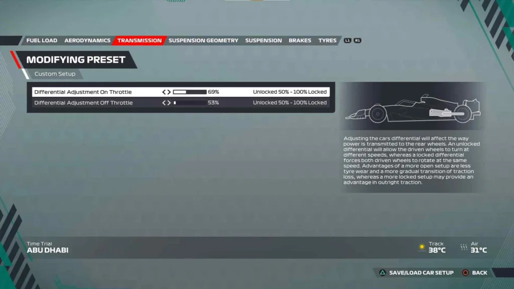 Transmission details for F1 22 Abu Dhabi Setup