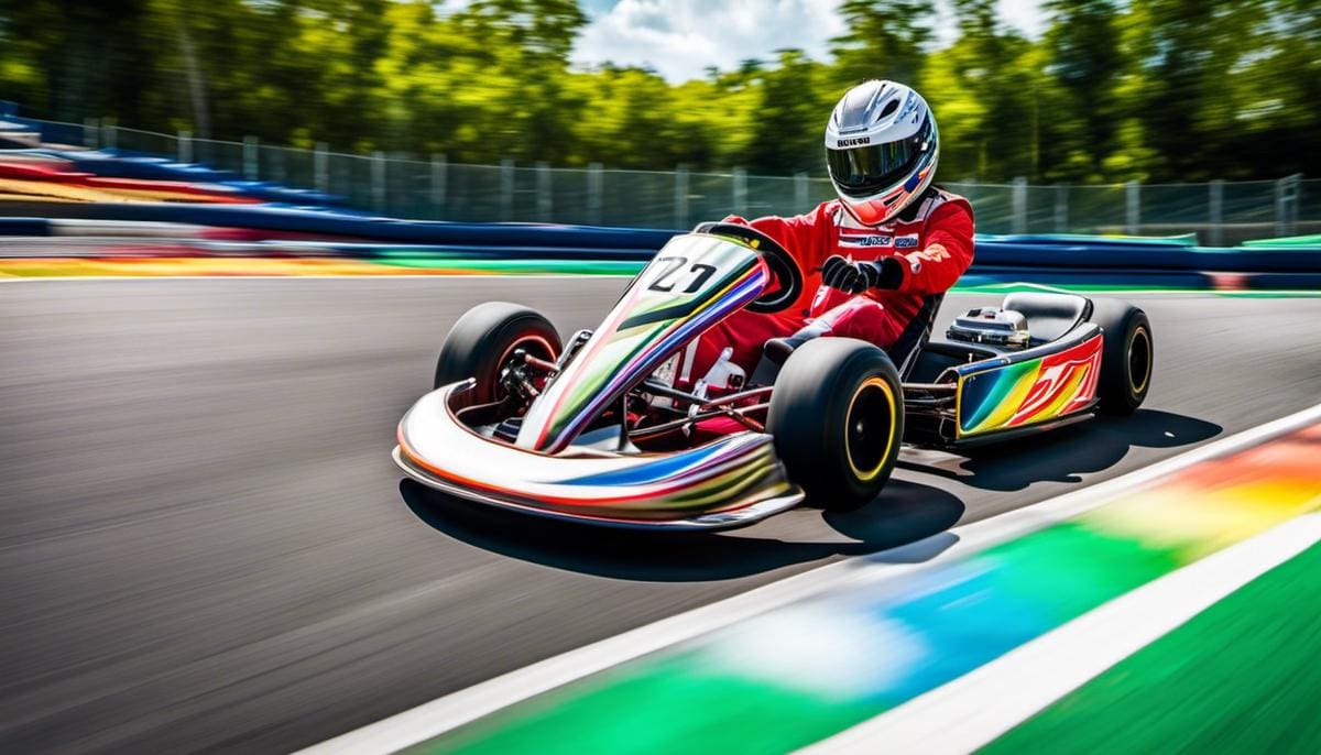 Image of a kart speeding on a colorful track